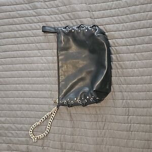 Express black handbag wristlet with gold chain and hardware